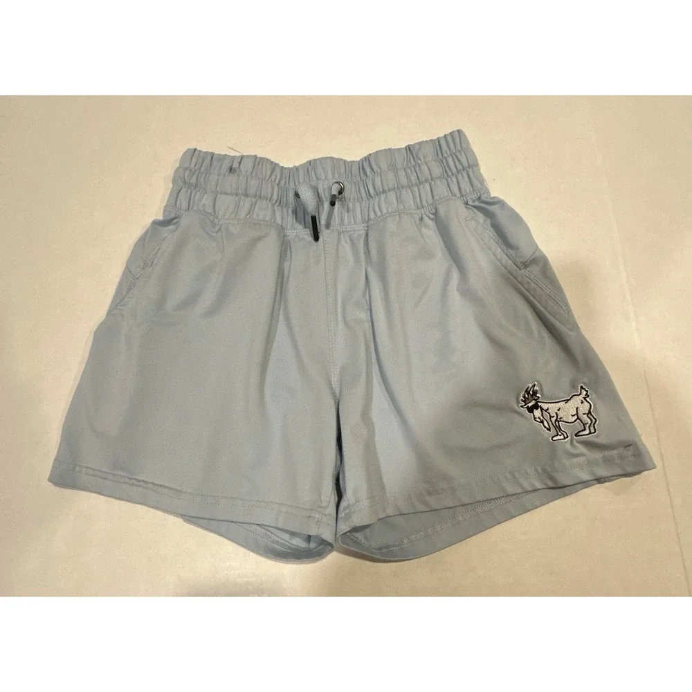 GOAT USA Shorts Embroidered Leg Light Blue Drawstring Elastic 22 In. Waist Boys